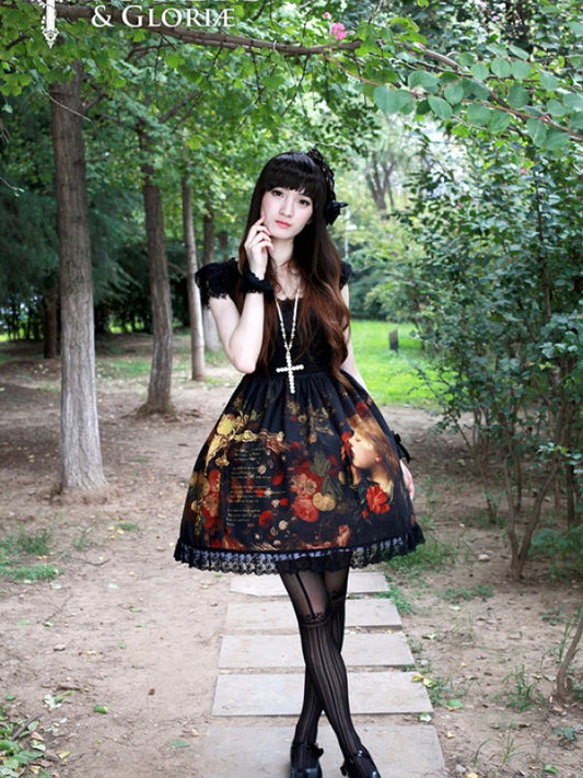Vintage Flower-choosing Girl Eyelash Lace Lolita One-piece OP