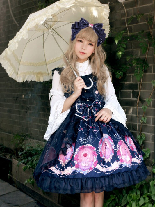 Sweet Vintage Beauty and Beast Print Voile Lolita Jumperskirt
