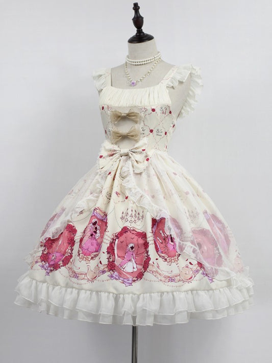 Sweet Vintage Beauty and Beast Print Voile Lolita Jumperskirt