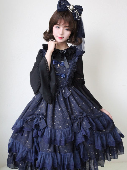 Sweet Retro Chiffon Dress JSK Multi-layered Lolita Jumperskirt