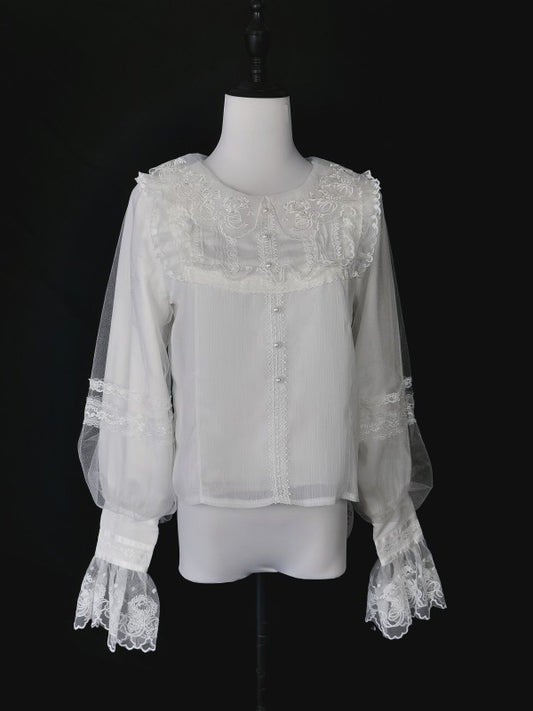 Classic Lolita lantern sleeves and embroidered neck blouse