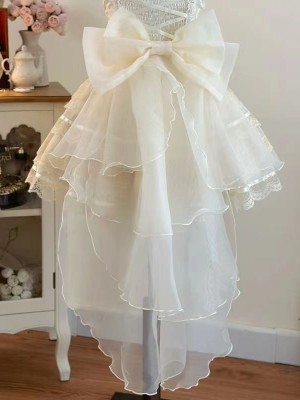  Lolita Dress Ballet Wind Flower Wedding JSK Strap Dress apricot（Having a tail wing）