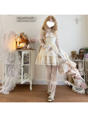  Lolita Dress Ballet Wind Flower Wedding JSK Strap Dress apricot