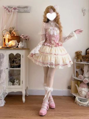  Lolita Dress Ballet Wind Flower Wedding JSK Strap Dress pink