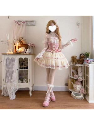  Lolita Dress Ballet Wind Flower Wedding JSK Strap Dress pink