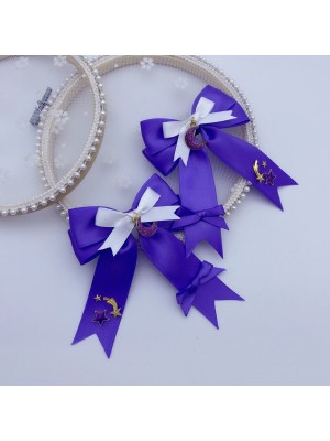 2 Violet Hair Clips with Stars and Moon