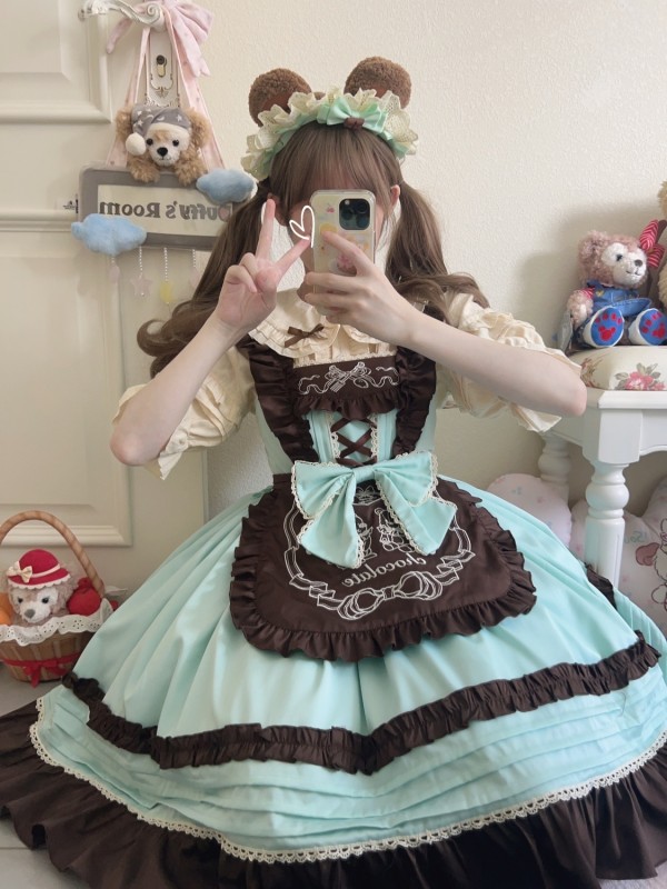 Chocolate cake sweet and cute embroidered suspender dress