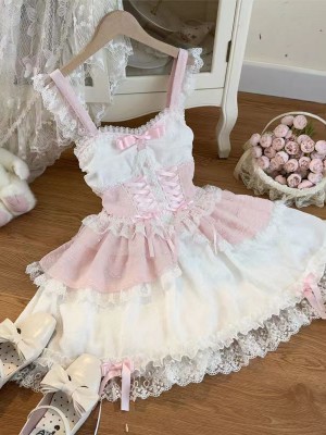 Lolita Ballet Style JSK Sling Three Piece Set pink