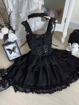 Lolita Ballet Style JSK Sling Three Piece Set black