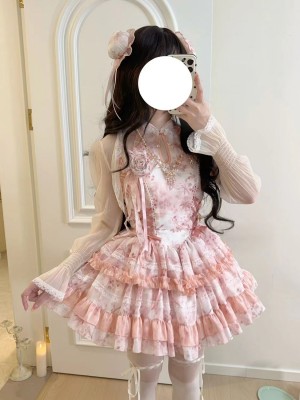 Lolita Chinese style hanging neck dress pink