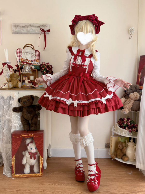 Sweet Cute Red Lolita Dress JSK Suspender Dress