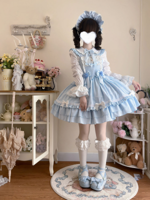 Sweet Cute Blue Lolita Dress JSK Suspender Dress