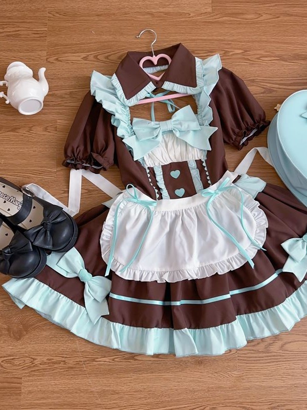 Brown Sweet And Cute Short Maid Lolita Dress