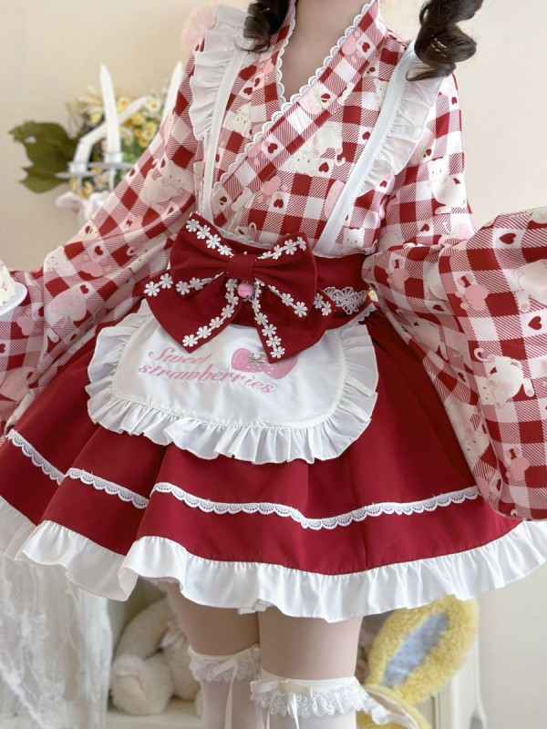 Sweet Red Lolita Dress Japanese Maid Improved Dress