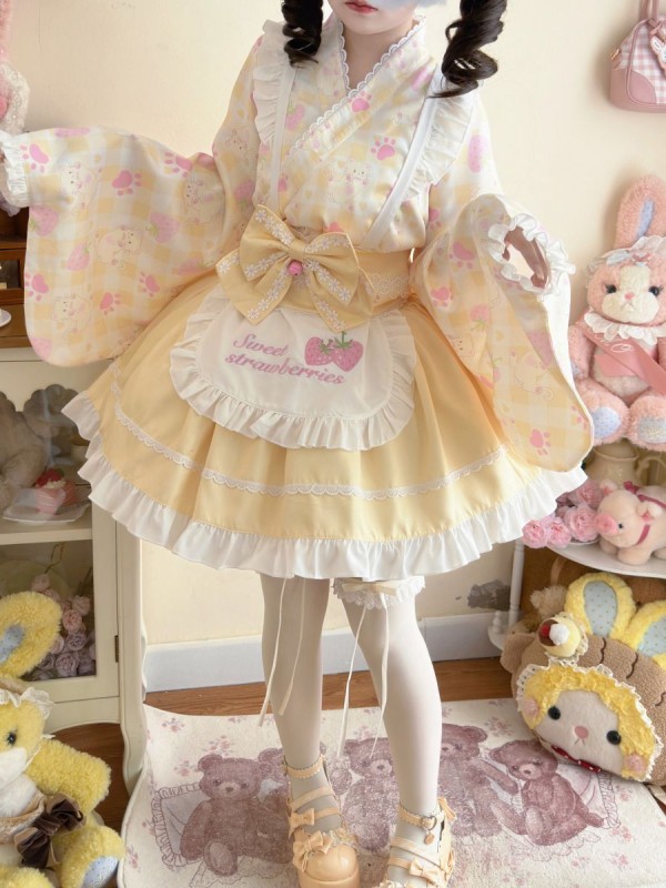 Sweet Yellow Lolita Dress Japanese Maid Improved Dress