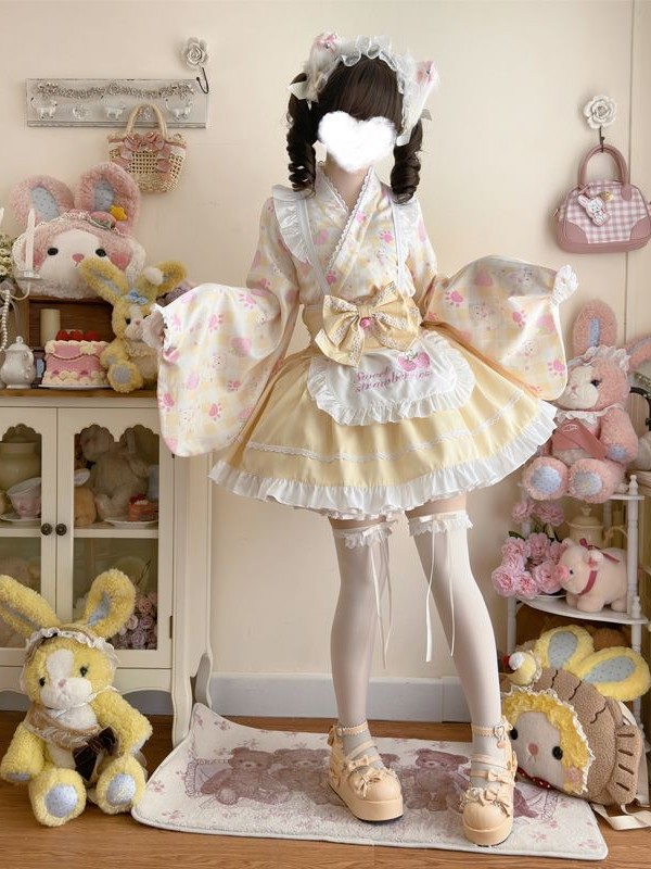 Sweet Yellow Lolita Dress Japanese Maid Improved Dress