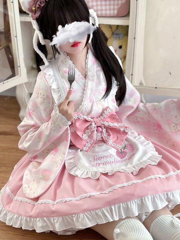 Sweet Pink Lolita Dress Japanese Maid Improved Dress