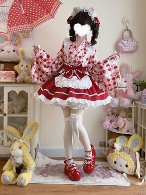 Sweet Red Lolita Dress Japanese Maid Improved Dress