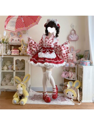 Sweet Red Lolita Dress Japanese Maid Improved Dress