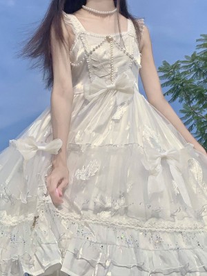 White Sweet Princess Style Lolita JSK Suspender Skirt