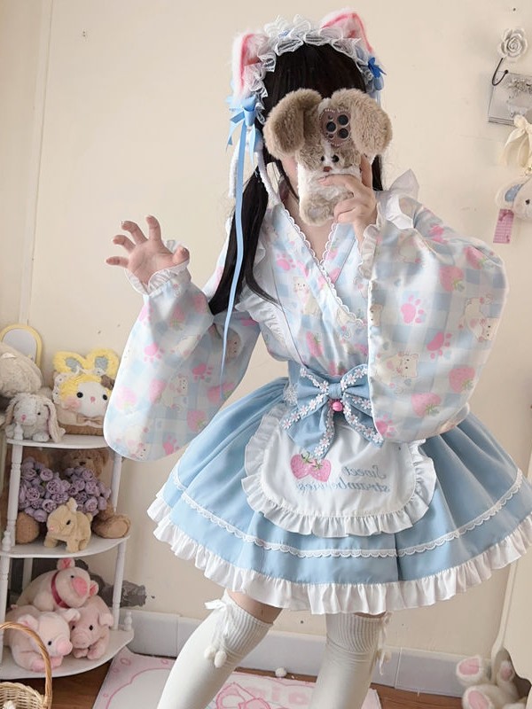 Sweet Blue Lolita Dress Japanese Maid Improved Dress