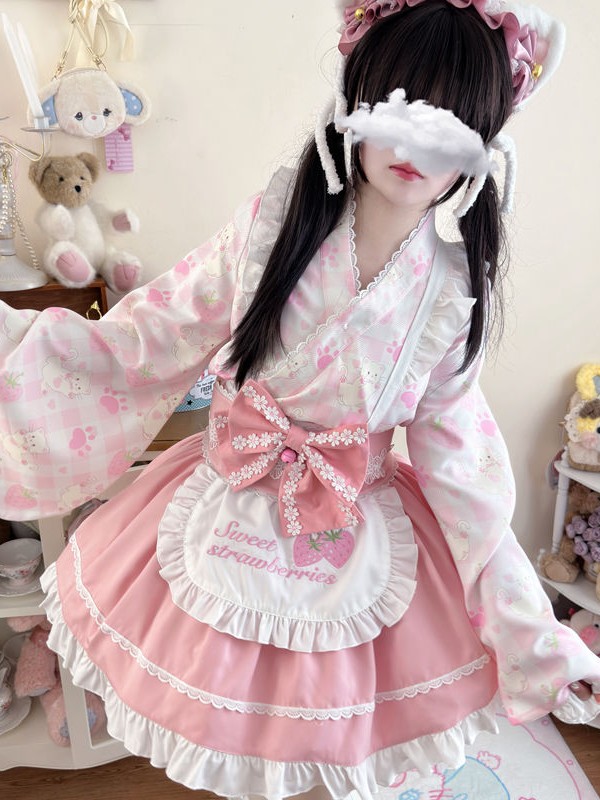 Sweet Pink Lolita Dress Japanese Maid Improved Dress