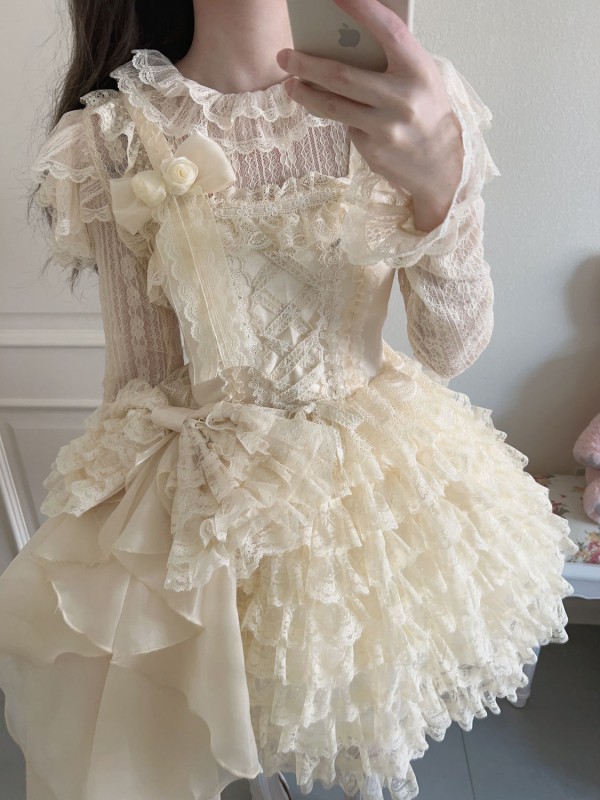 Sweet Apricot Lolita Princess Dress JSK Suspender Short Skirt