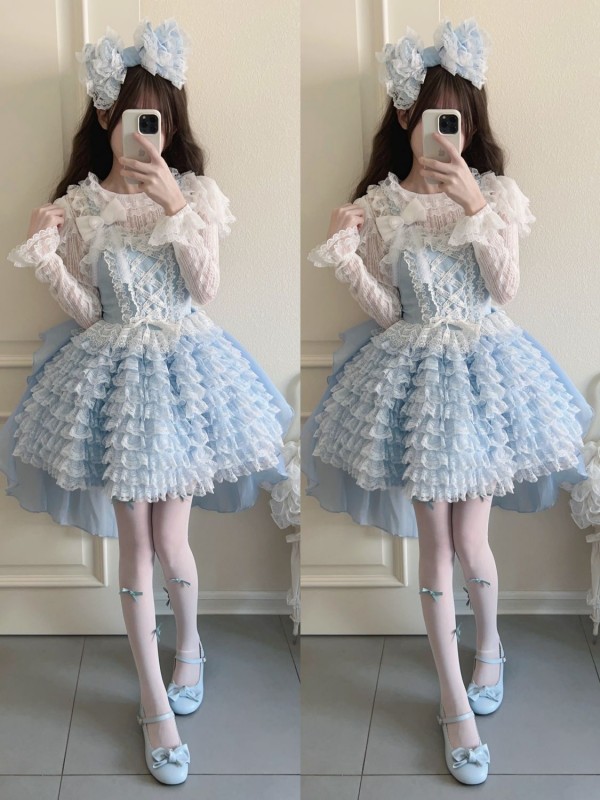 Sweet Princess Style Blue Lolita Short JSK Suspender Skirt