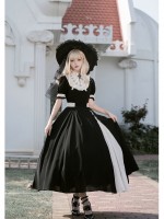 Church Style Contrast Color OP Detachable Embroidered Fake Collar Lolita Dress