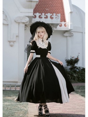 Church Style Contrast Color OP Detachable Embroidered Fake Collar Lolita Dress