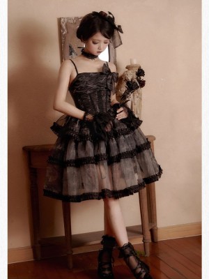 Sweet Gothic Bow JSK Suspender Dress