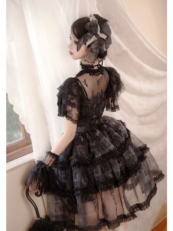 Sweet Gothic Bow JSK Suspender Dress