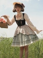 Fresh Country Style Embroidery Print JSK Suspender Skirt