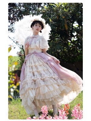 Sweet Edwardian Neckline Bluebell Print OP Lolita Dress