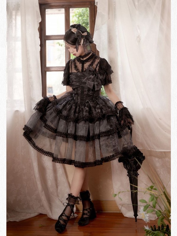 Sweet Gothic Bow JSK Suspender Dress