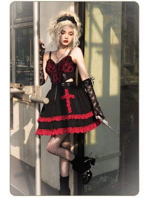 Dark Gothic Lolita JSK Lace Suspender Skirt