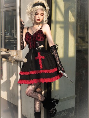 Dark Gothic Lolita JSK Lace Suspender Skirt