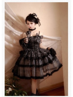 Sweet Gothic Bow JSK Suspender Dress