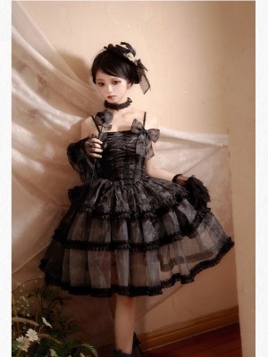 Sweet Gothic Bow JSK Suspender Dress