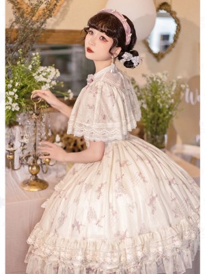 Sweet Edwardian Neckline Bluebell Print OP Lolita Short Dress