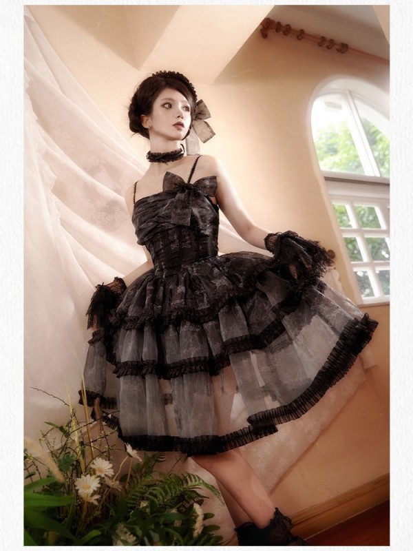 Sweet Gothic Bow JSK Suspender Dress