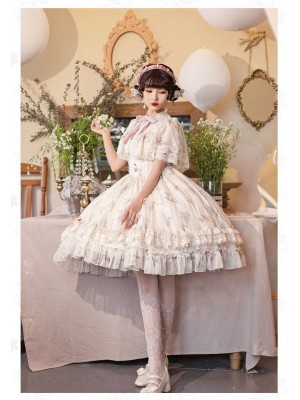 Sweet Edwardian Neckline Bluebell Print OP Lolita Short Dress