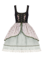 Fresh Country Style Embroidery Print JSK Suspender Skirt