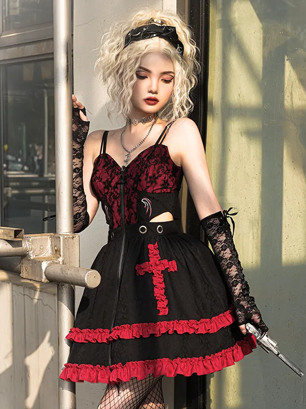 Dark Gothic Lolita JSK Lace Suspender Skirt