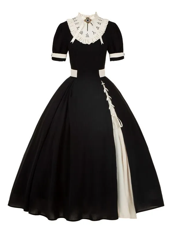 Church Style Contrast Color OP Detachable Embroidered Fake Collar Lolita Dress