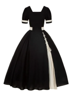 Church Style Contrast Color OP Detachable Embroidered Fake Collar Lolita Dress