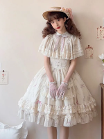 Sweet Edwardian Neckline Bluebell Print OP Lolita Short Dress