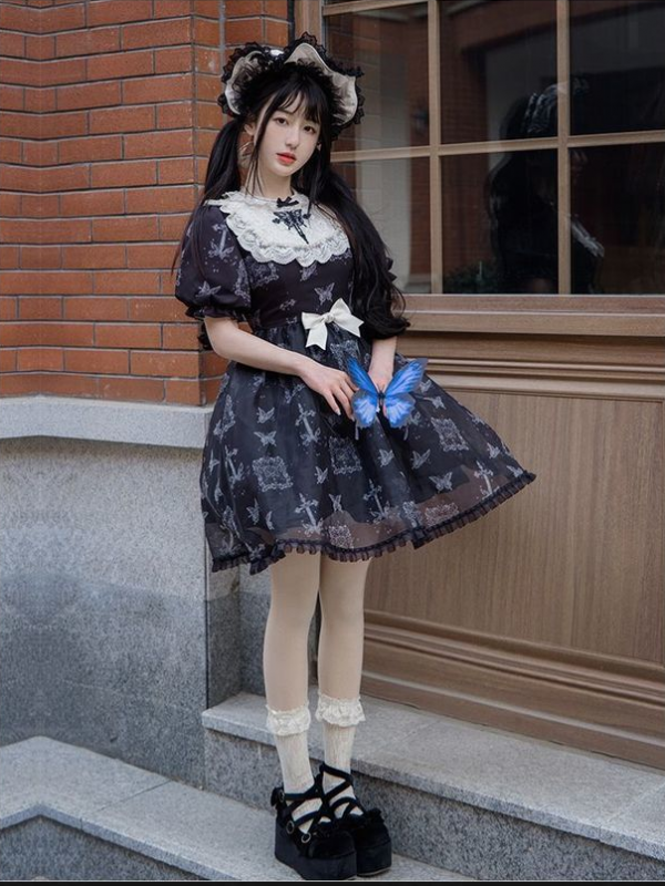 Sweet Gothic Embroidery Print Wearable Long Sleeve OP Dress