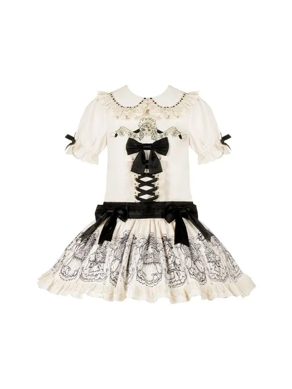 Sweet Gothic OP Print Doll Feeling Lolita Short Dress