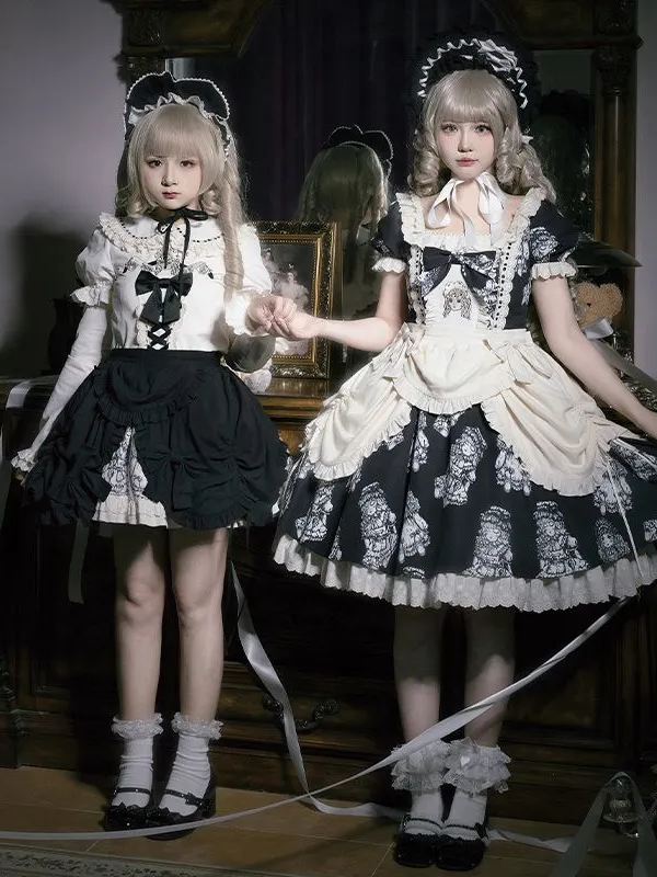 Sweet Gothic OP Print Doll Feeling Lolita Short Dress